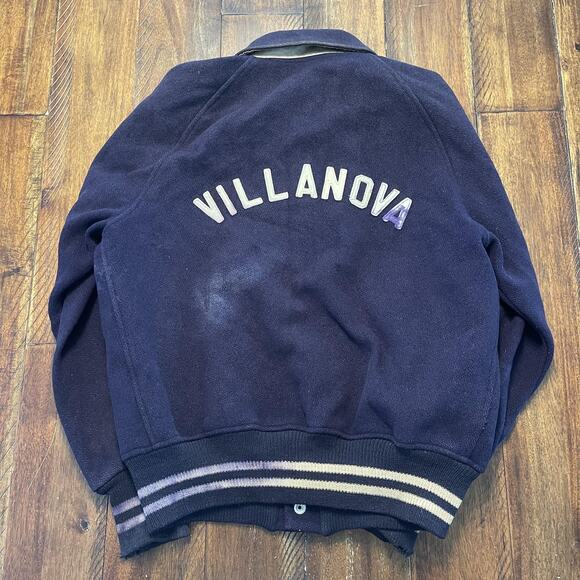 Vintage Villanova Jacket Mens Medium Blue Wool Varsity Letterman Striped 60s 70s - Picture 14 of 16